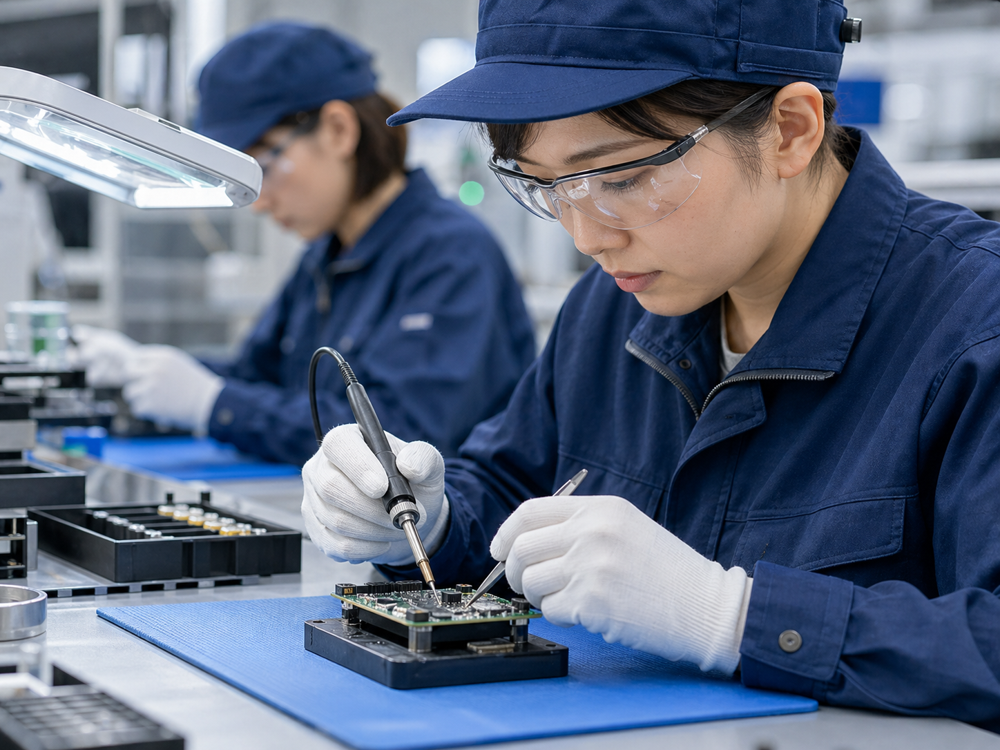 精密機器の組み立て作業の様子
