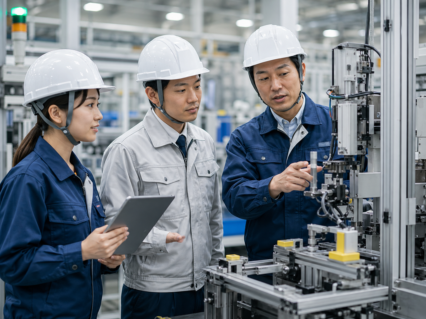 作業者が現場で説明を受ける様子